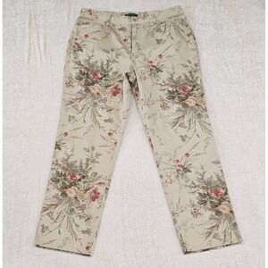 VTG Lauren Ralph Lauren Floral Pants Womens 14 Tan Nature Flowers Preppy